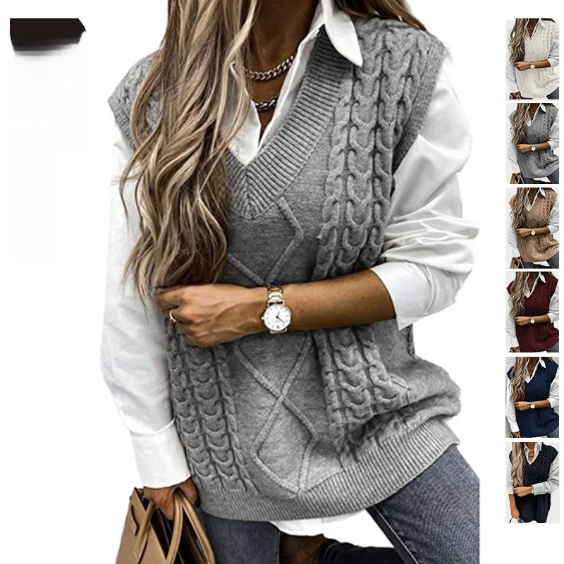 

Women's Svel V-Ne Knitted Sweater Vest Autumn Faion Regular Thin Acrylic Blend Fabric Knitted Autumn Trend