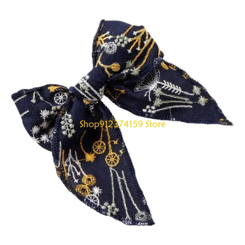 

G5AE Bowtie Hair Clip Bowknot Embroidery Headwear Sweet Cottagecore Hairpin Women
