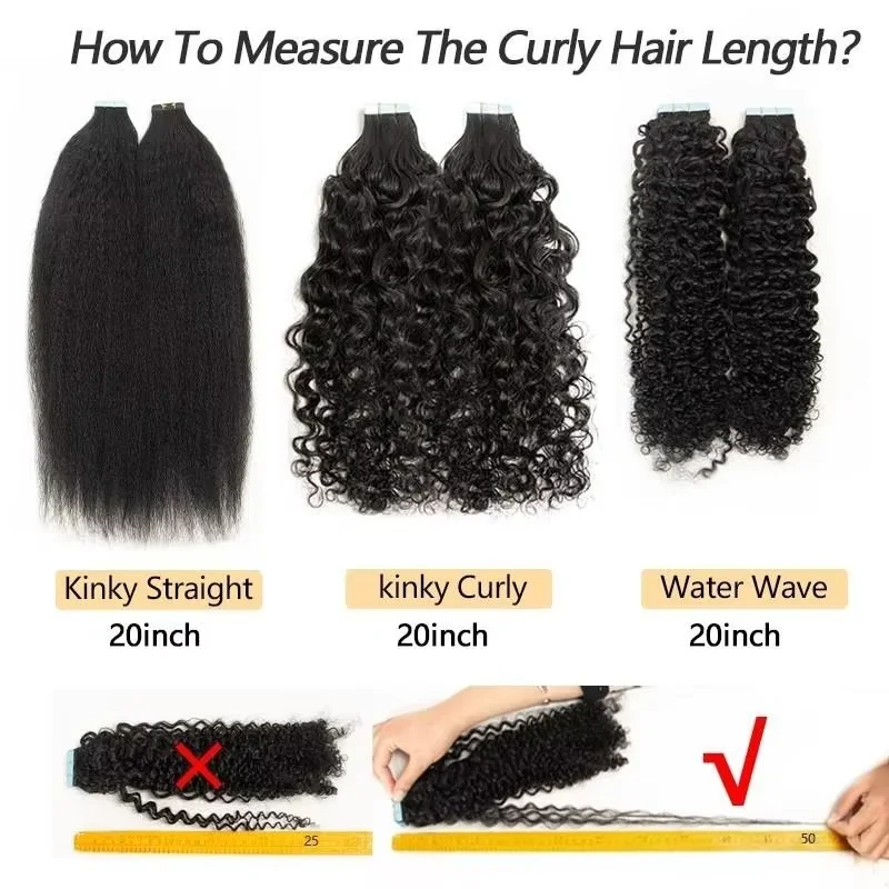 MRS HAIR Nastro nelle estensioni dei capelli Trama della pelle dei capelli umani ricci profondi Nastro riccio crespo Capelli 12-24 pollici Nero naturale Remy 20 pz/pacco