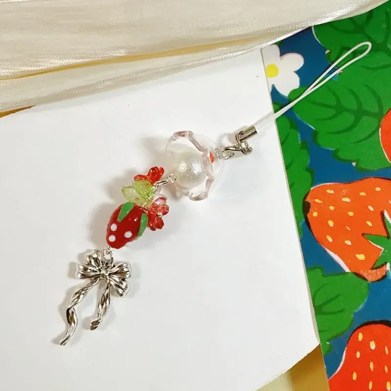 الحلو Y2K الفراولة حبة الرياح الرنين سلسلة الهاتف جراب هاتف الهاتف سحر قلادة حقيبة أنيقة قلادة الديكور المفاتيح