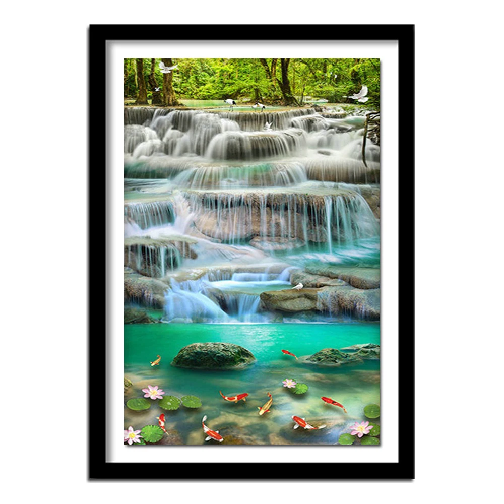 5D DIY Diamond embroidery Natural stream fish scenery picture Full Square rhinestone  Diamond Painting cross stich