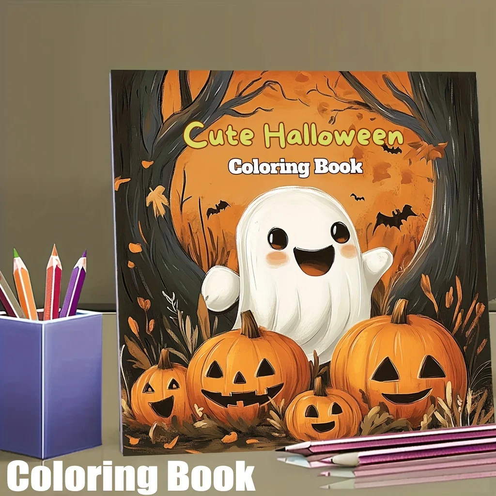 28 Pages Cute Halloween Coloring Book for Adult Stress Reduction | Colouring Book for Relax and Mood Reduction Valentine's Day