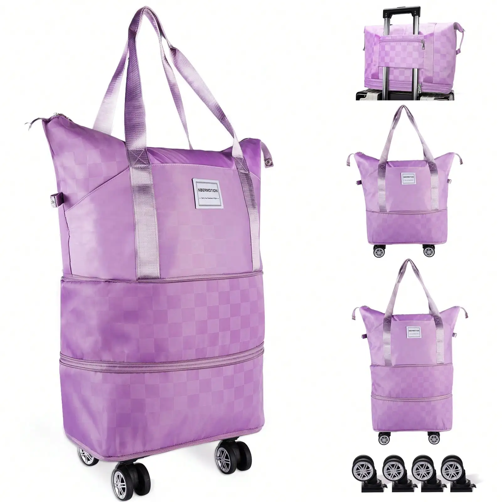 Expandable Rolling Duffle Bag, Large Carry-On Travel Bag With 360° Spinner Wheels, Foldable Weekend Overnight Luggage, 28-58L Adjustable Capacity, Lightweight Wheeled Duffel Tote For Airplane Travel, Business Trips, Camping, Moving & Family Vacation Men