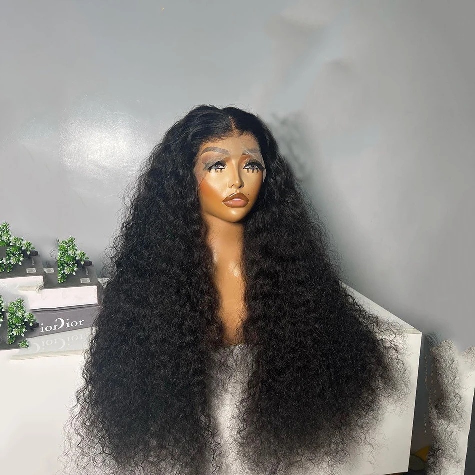 Perruque Lace Front Wig crépue bouclée sans colle pour femmes, cheveux de bébé, douce, longue, noire naturelle, densité 180, préplumée, degré de chaleur, 03/26