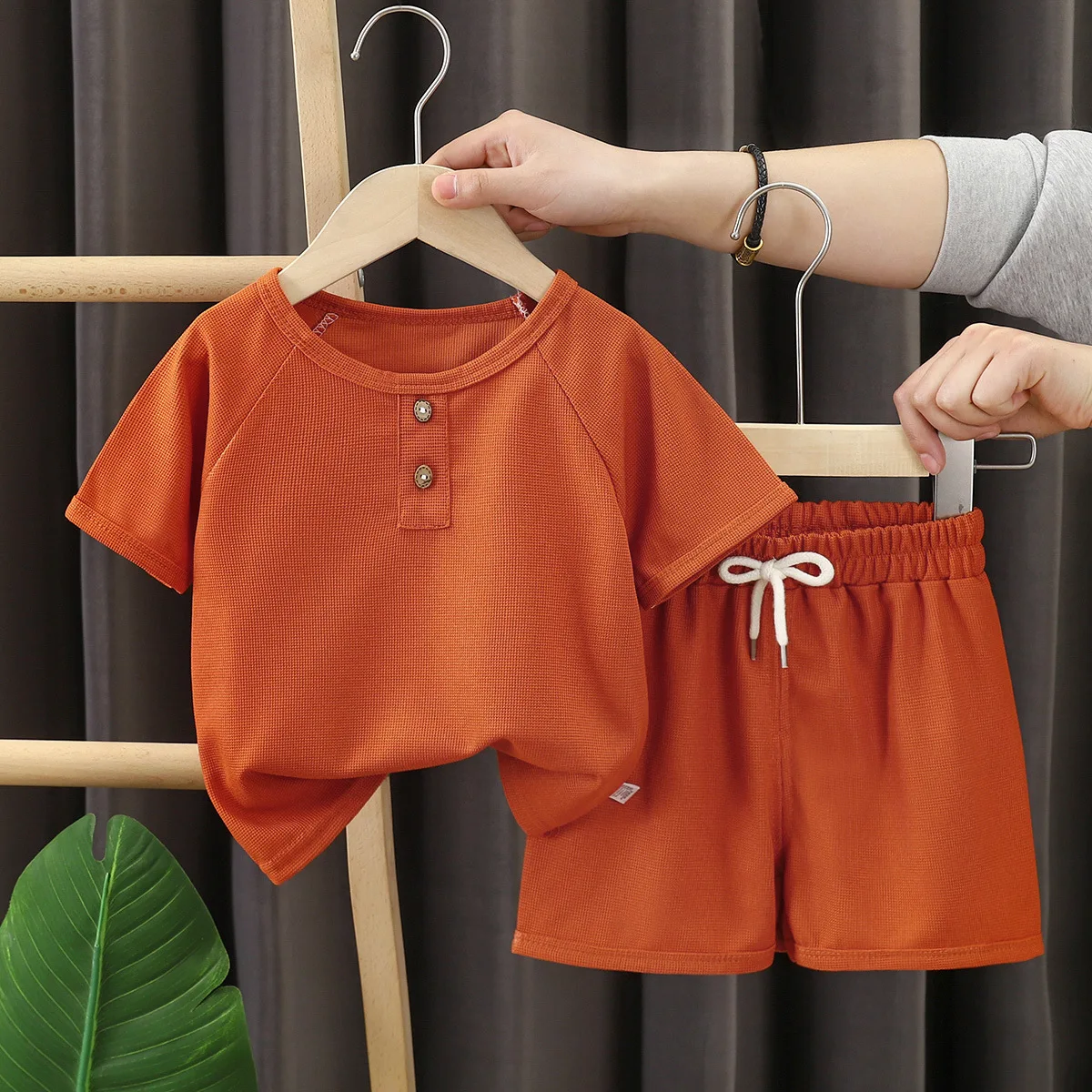 Baby Boys Waffles Clothes Sets Kids Solid Shirt +Shorts 2PCS Suit Toddler Costume Summer Children's Clothing Casual image 3