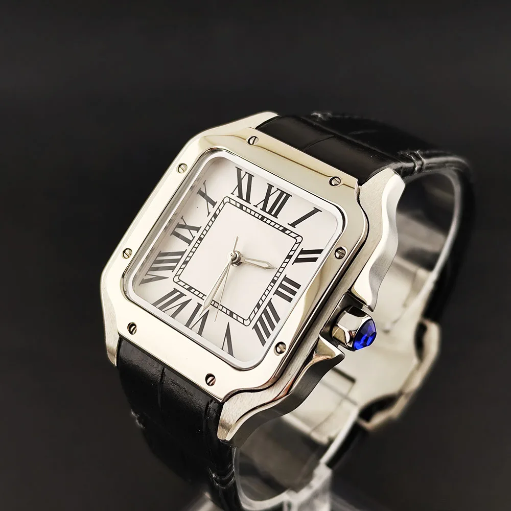 New NH35 Square Watch Men's Stainless Steel Watch Folding Buckle Leather Strap Customized Logo NH35 Movement Watch