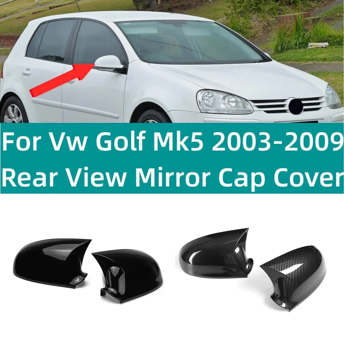 Para Nakładek na Lusterka Boczne Samochodowe, Osłony Lusterka Wstecznego do Volkswagen Golf 5 MK5 GTI Jetta 5 2003-2009, Wygląd Karbonu/Czarny Połysk