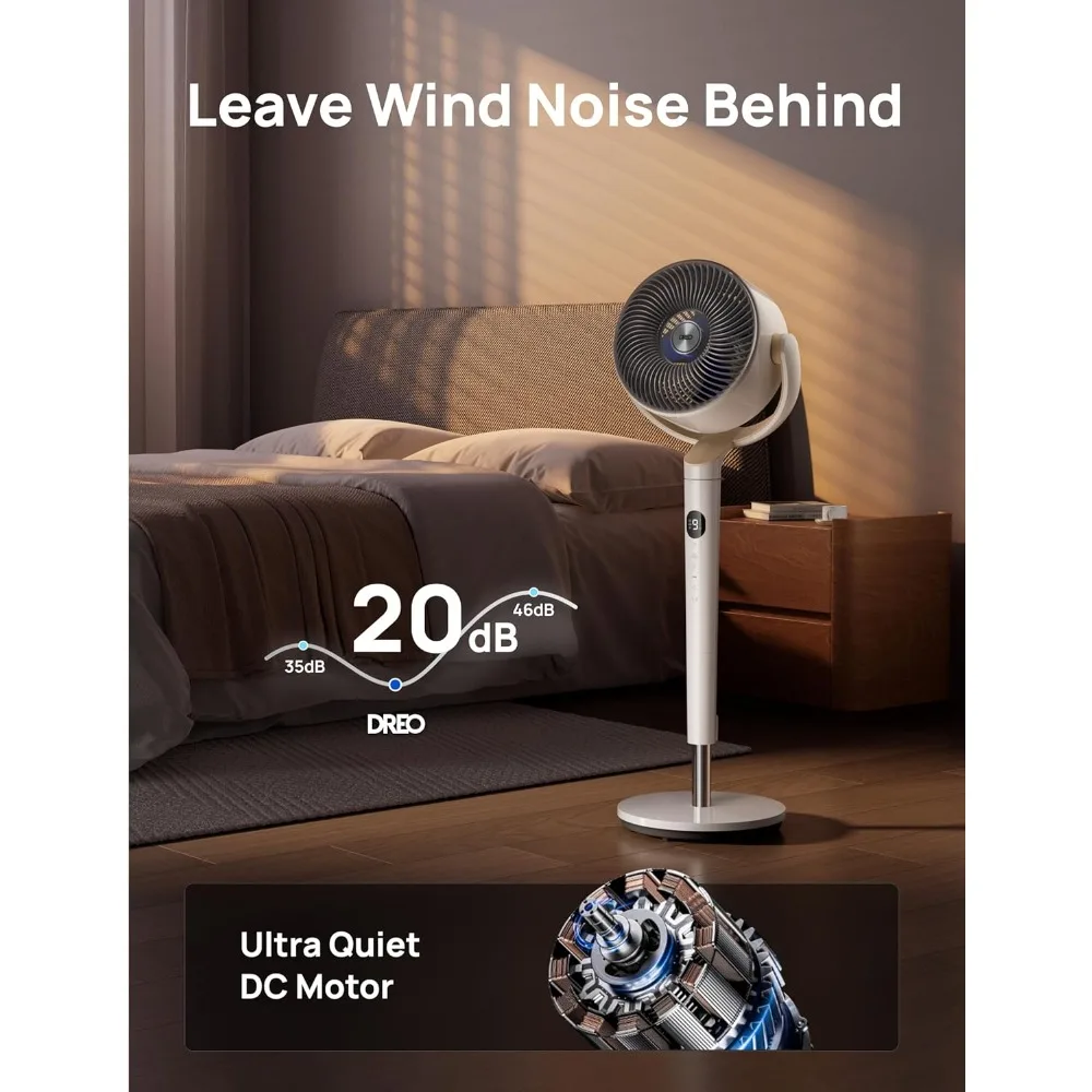 

Smart Fan for Bedroom, 120° +120° Omni-Directional Oscillating Fans, 90ft Quiet Pedestal Fan with RGB Light, 9 Speeds, 6 Modes