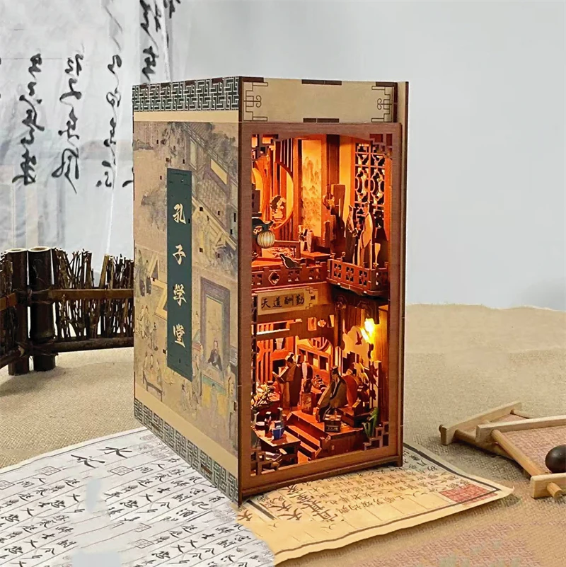 DIY ブックヌック 木製ミニチュアモデルキット 山と海のワンダーランド ブックエンド 3D パズル 友人への誕生日プレゼント