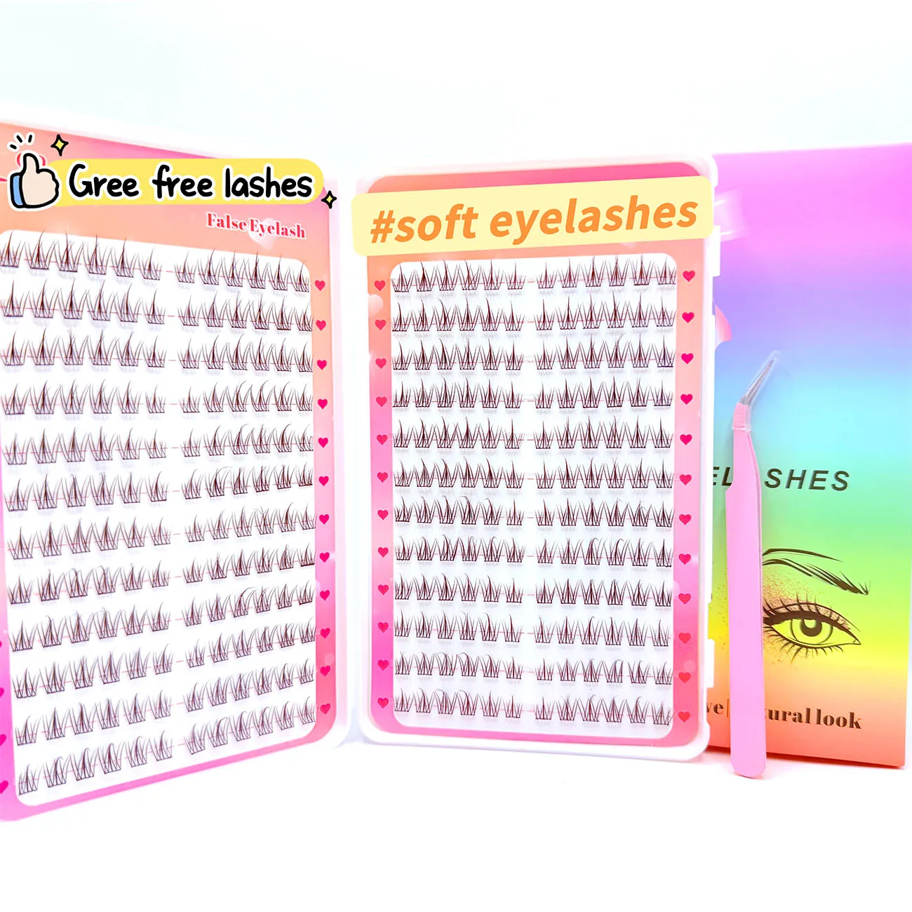 Large Capacity 24 Rows 288 Clusters Glue-Free Sunflower Weekend Trips Self-adhesive False Lashes With Tweezers