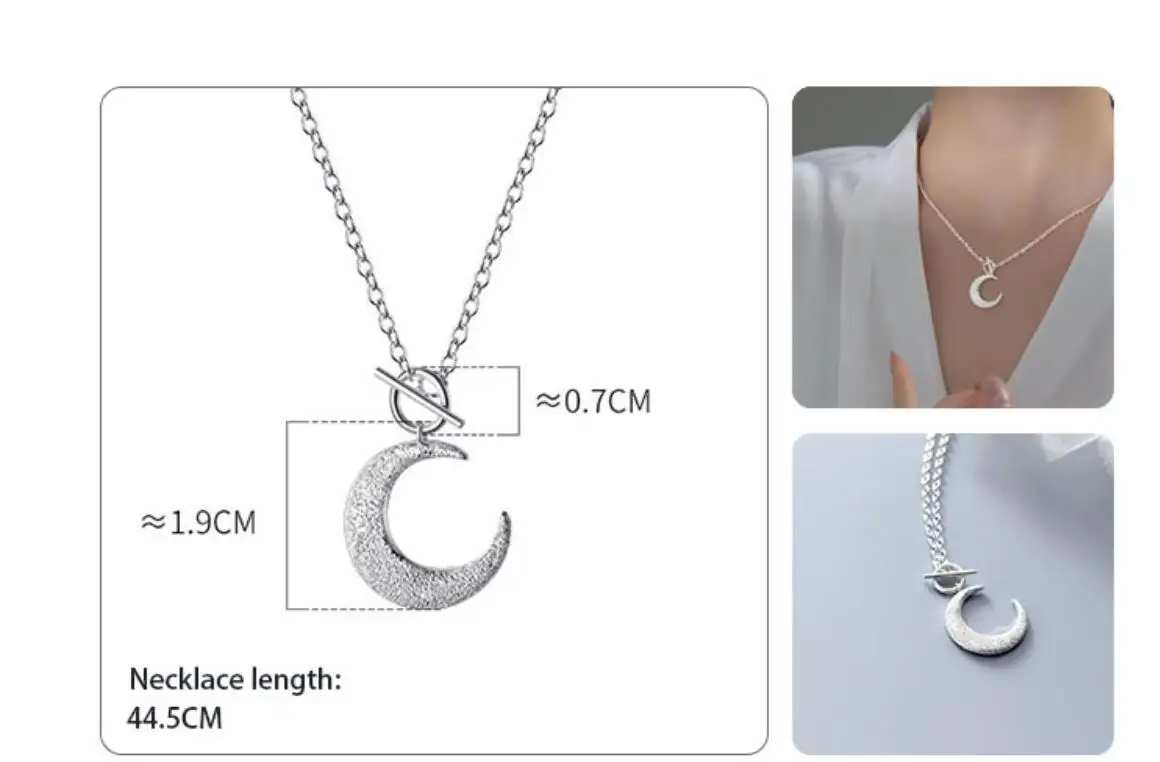 Luxury 925 Sterling Silver Sweet Frosted Moon Round Stick Pendant Girls Love Gift For Women Necklaces Jewelry DB1346