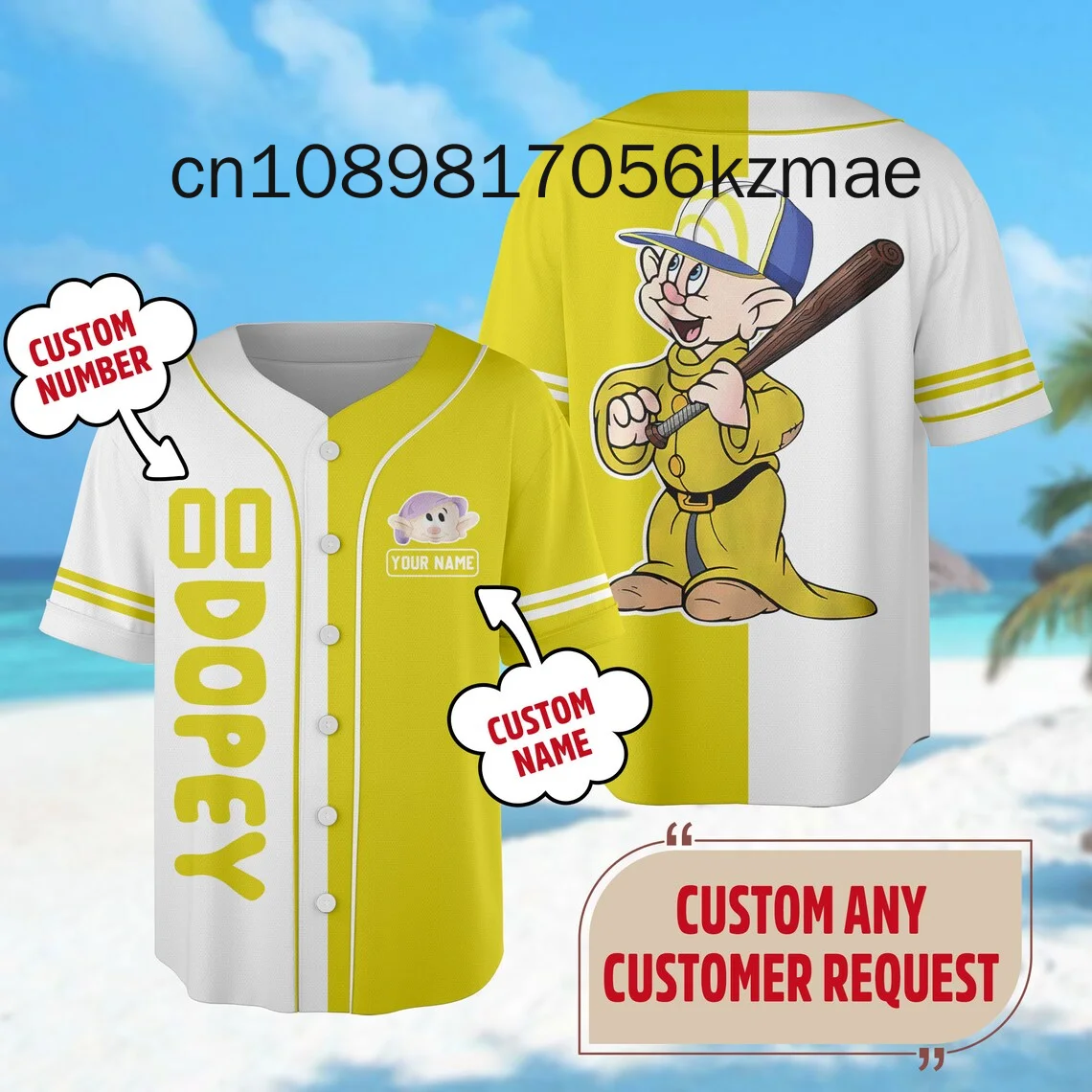 2024 New Disney Dopey Baseball Jersey Men's Women's Kids Short Sleeve Button Baseball Shirt Casual Sports Shirt