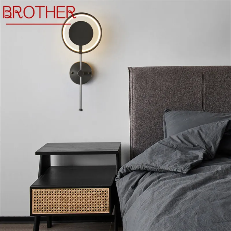 BROTHER Modern Brass Wall Lamp LED 3 Colors Vintage Creative Black Bed Sconce Light For Home Bedroom Living Room Decor