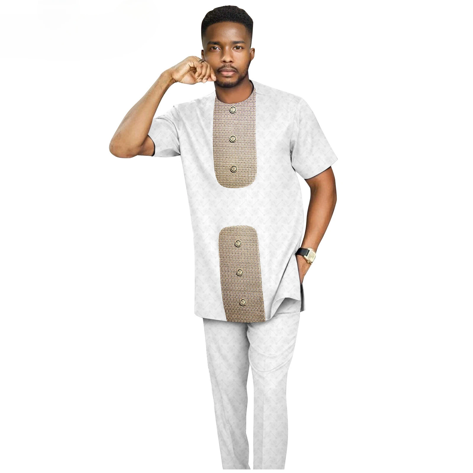 2025 New Men's Set Solid Color Casual Hot Selling African Men's Short Sleeve Casual Two-Piece Set  Clothes for Men  Mens Clothes