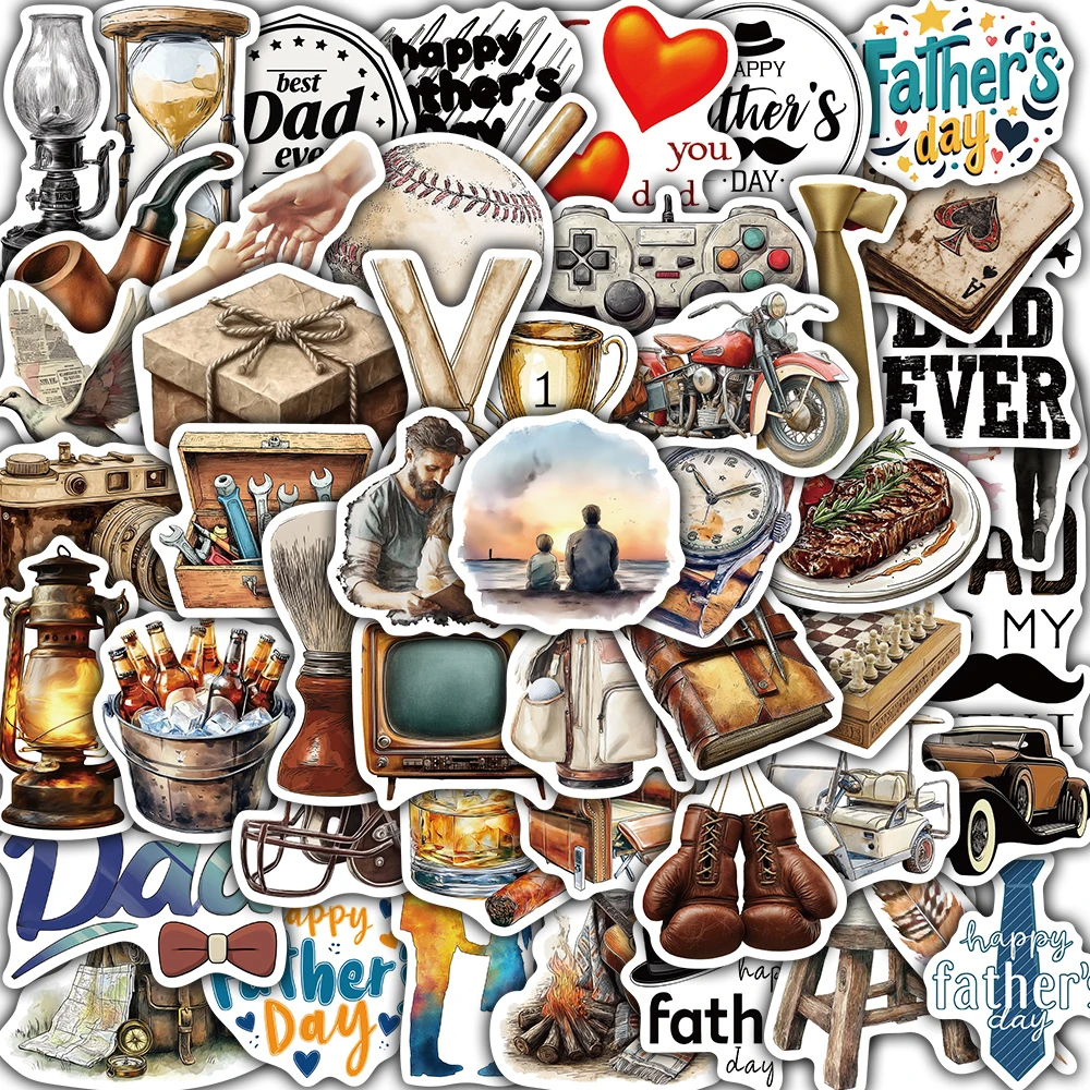 

50PCS Father Day Print Stickers Waterproof Aesthetic Phone Streetwear Harajuku Personalized Skateboard Graffiti Pattern Sticker