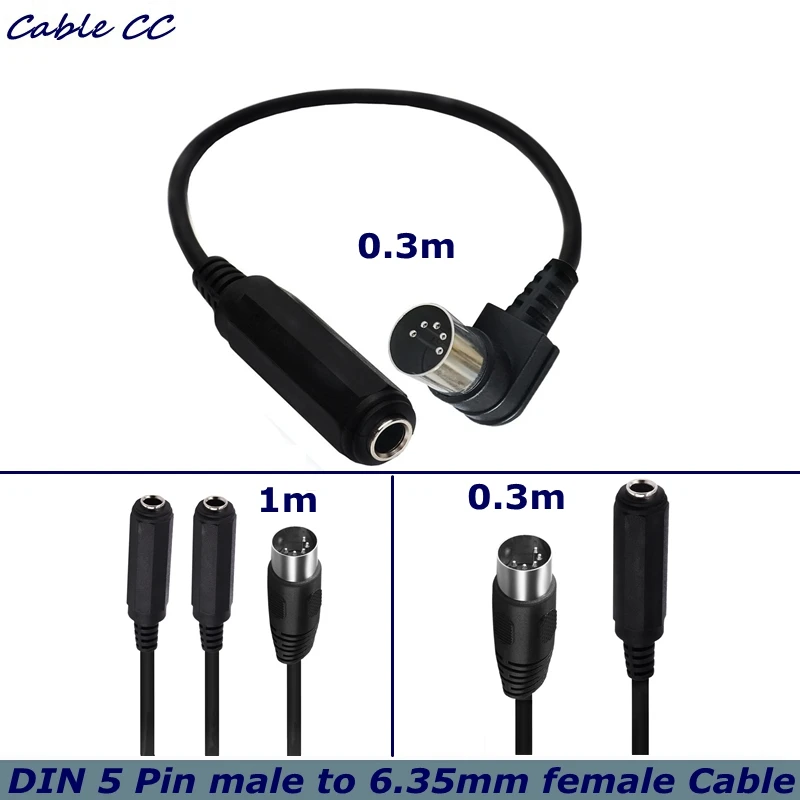 90 Degree Angle 1/2 MIDI 5Pin Revolution 2 * 6.35mm Female Audio Output DIN5 Core Connecting Cable for Microphone Speaker