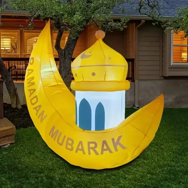 1.6M/5.2FT Inflatable Model Ramadan Moon Palace Build-in LED Light Blow Up Eid Mubarak Sign Outdoor Holiday Decorations