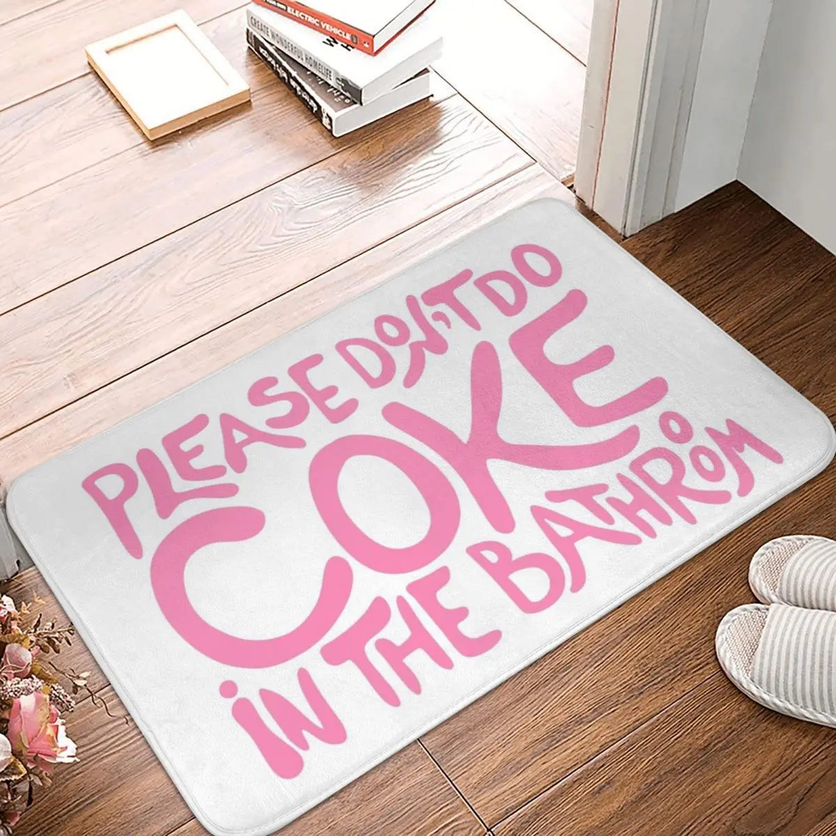 Funny Sarcastic Floor Mats, Coke in the Bathroom Decor, Home Rugs Kitchen Carpet, Footpad, Please Do Not Do Coke in the Bathroom