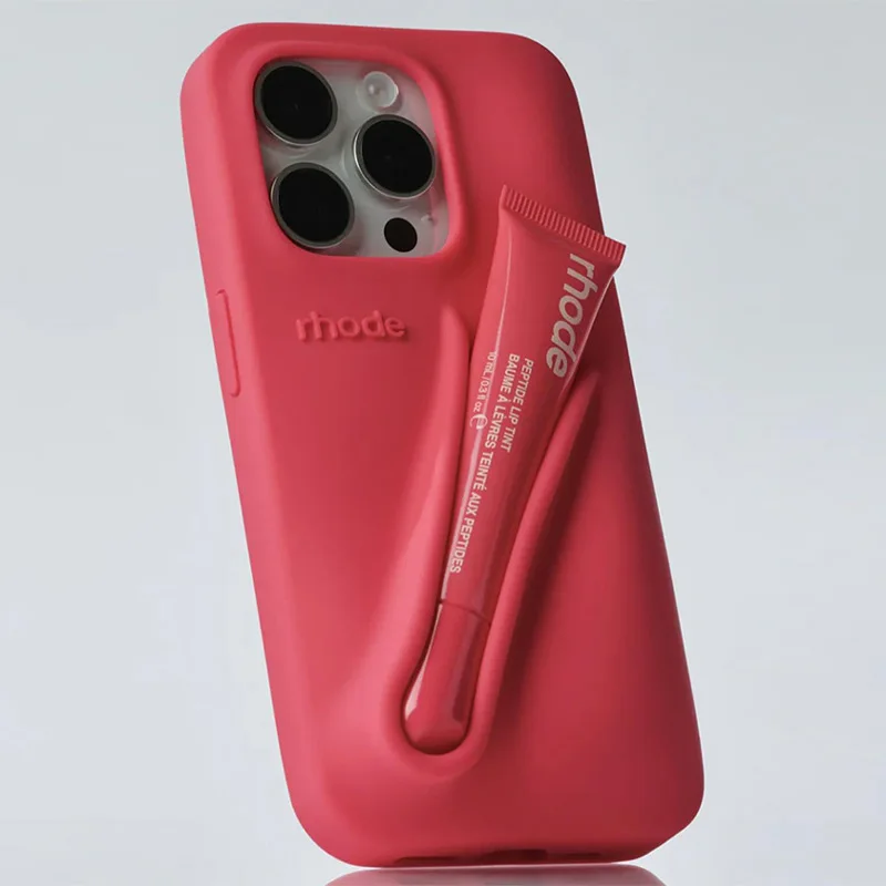 Coque de téléphone en silicone adhésif Jules Glaze, rouge à lèvres populaire, anciers arrière sur support, gris rose, convient à la teinte Jules