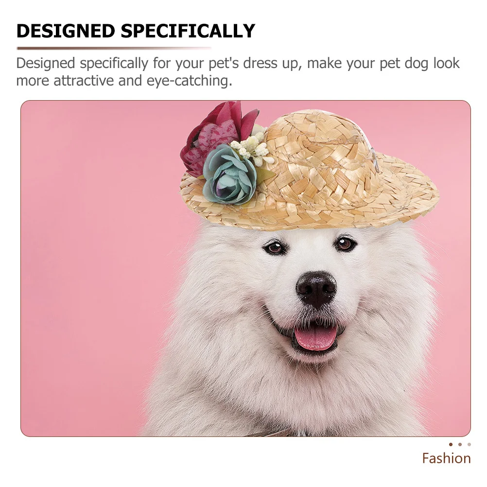 

Pet Dog Hat Handmade Woven Cap Summer Sun Photo Pet Costume Hat Props Puppy Dress Up Headdress Travel Party Favor