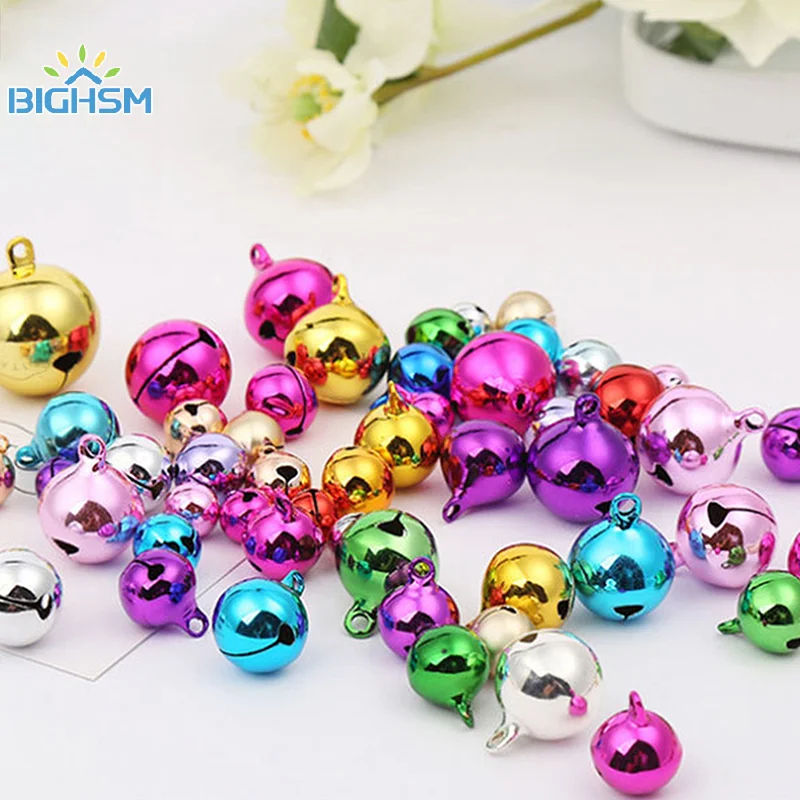 100Pcs 6/8/10mm Mini Aluminum Gold Colorful Jingle Pendant Tiny Brass Bells For Dog Christmas Tree Decoration Crafts Accessories