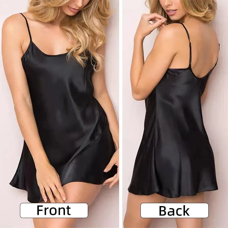 Women Sexy Ice Silky Pajamas Nightclothes Sleepwear Dress L XL XXL White Black V-neck Comfortable Casual Summer