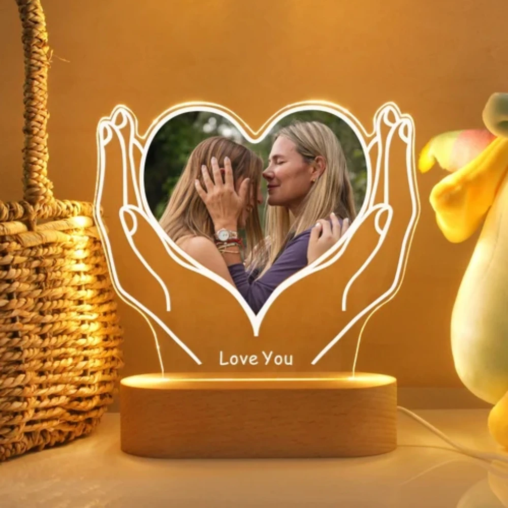 Luz de noche con foto personalizada para mamá, lámpara de mesa de luz nocturna 3D, Collage de fotos personalizado, lámpara de fotos LED, Feliz Día de la madre