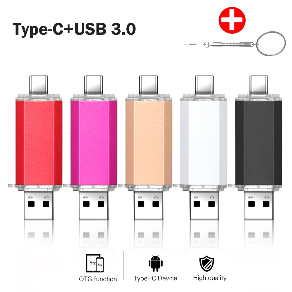 Clés USB 3.0 étanches, clé USB en métal, disque U, capacité réelle 128, 16 Go, 32 Go, 64 Go, 100% Go, 2 en 1