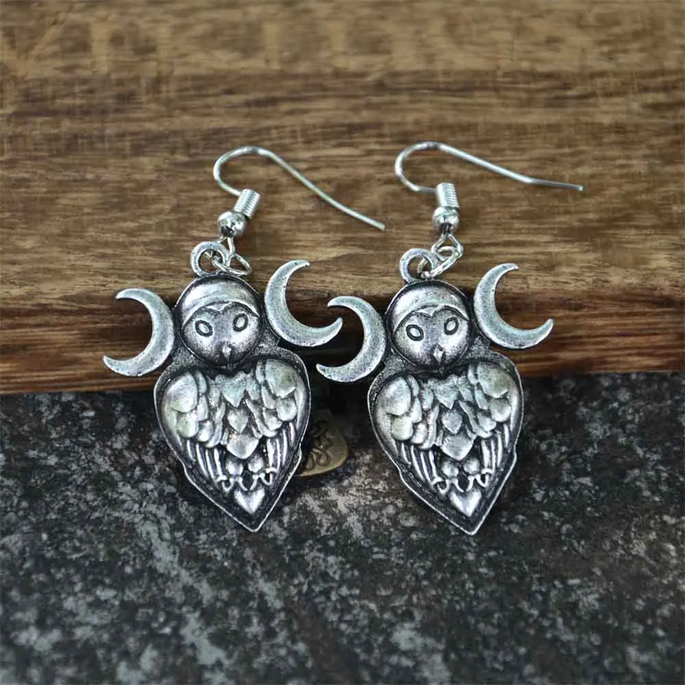 

Nostalgia 1 Pair Wiccan Triple Moon Goddess Owl Earrings For Women Witchcraft Cute Ear Rings Christmas Jewelry Gifts