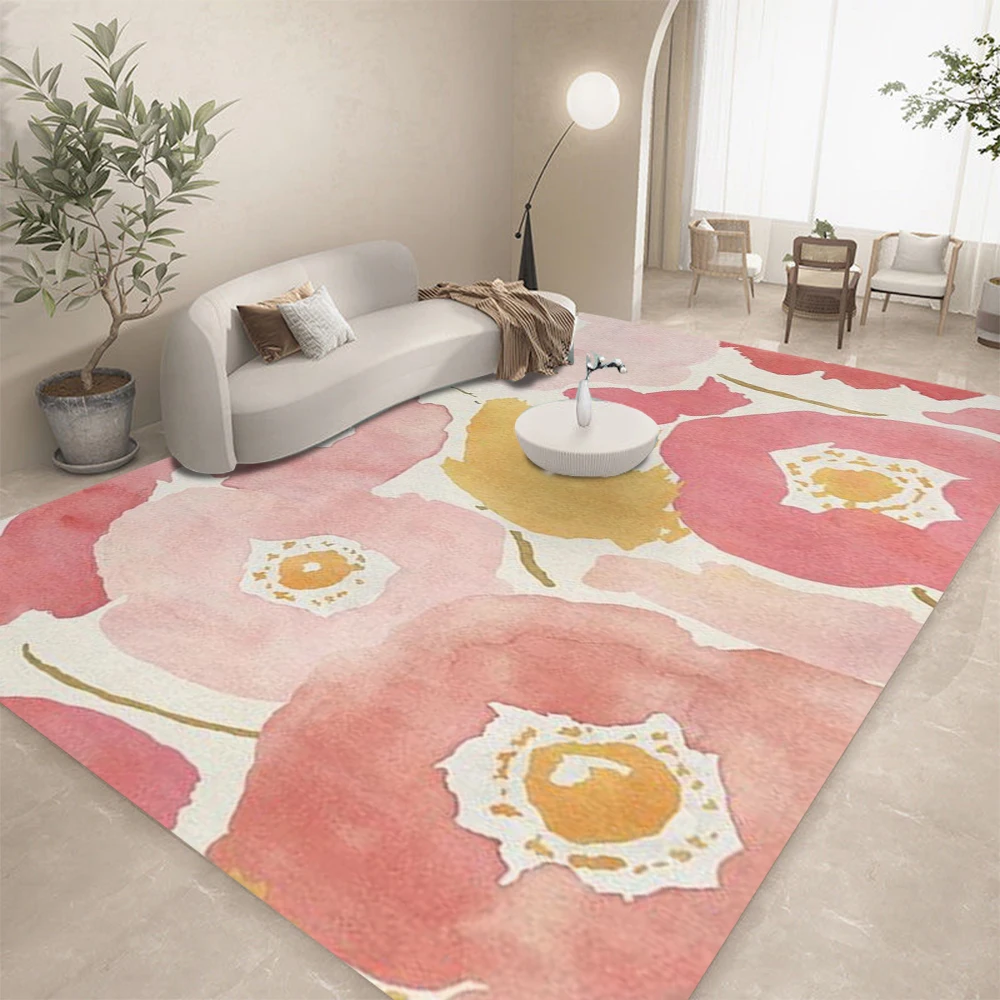 

Розовый коврик с цветочным принтом, мягкий напольный коврик для гостиной, спальни и стола, нескользящий декоративный ковер для журнального столика и столика для макияжа