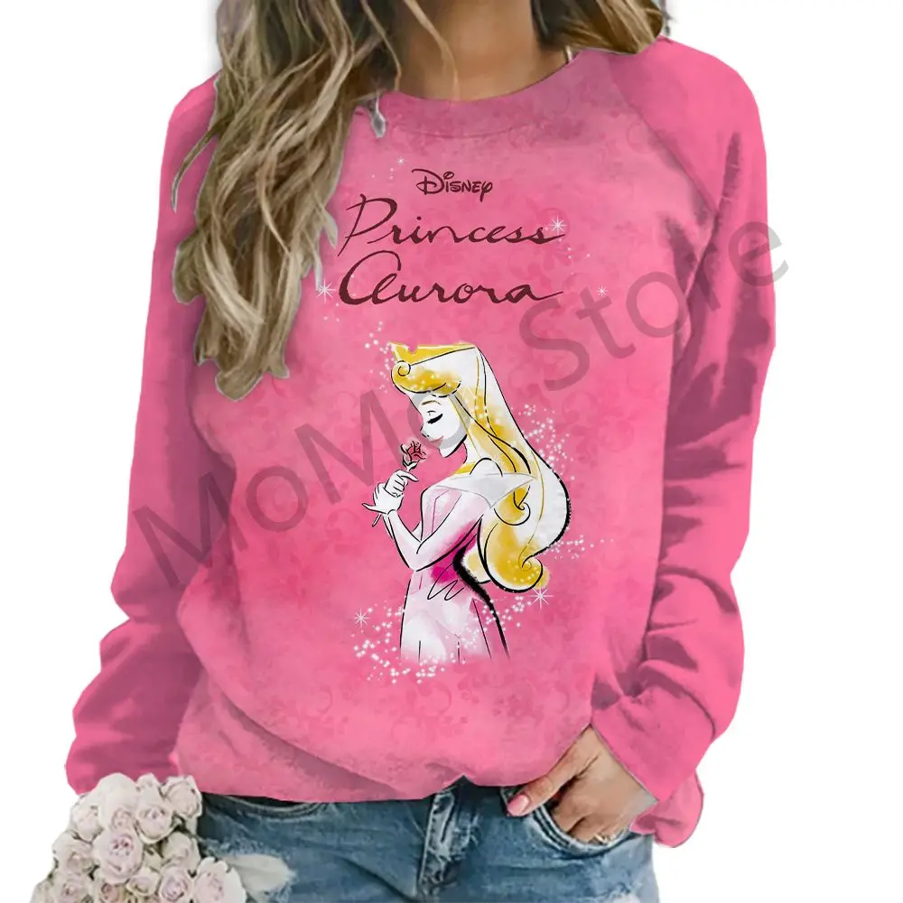 Women\'s Long Sleeve Sweatshirts O Neck Disney Princess Kawaii Clothes Fashion New Street Wear Streetwear Party Autumn 3D Print