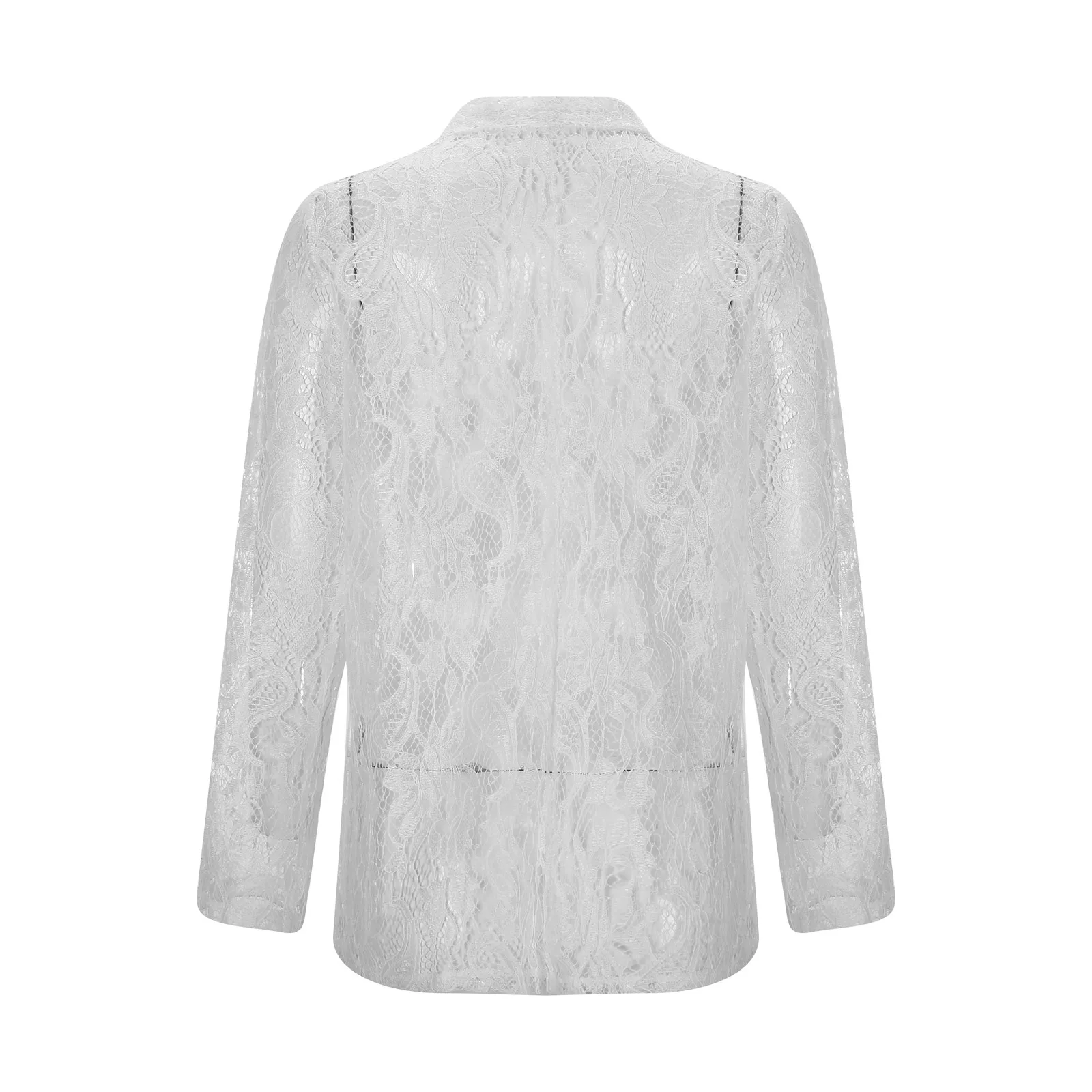 White Lace Hollow Out Women's Suit Coat Solid Open Stitch Blazers Outdoor Formal Business Jackets Lightweight Office Ladies Coat