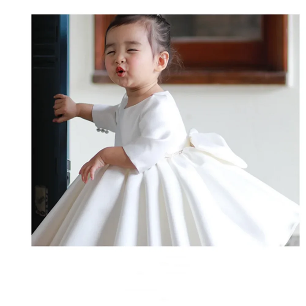 Battesimo Flower Girl abito da sposa gonna soffice Baby Host a maniche lunghe per bambini Piano Performance Princess Dress comunione