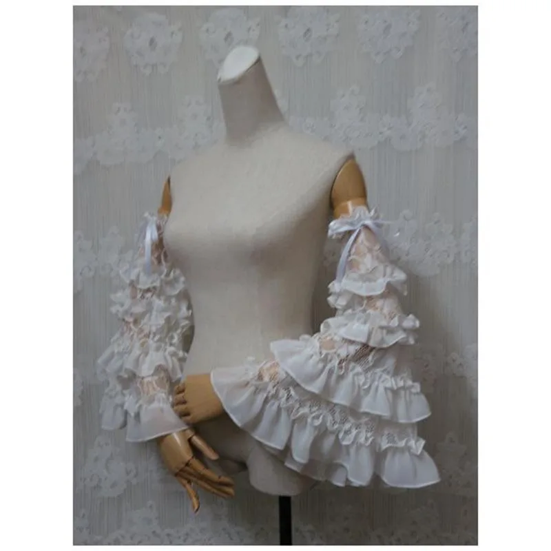 Cosplay Lolita à grandes manches, broderie en dentelle à volants noirs, grande manche papillon évasée, nœud papillon, fête de Rh, isoto bleu marine, blanc