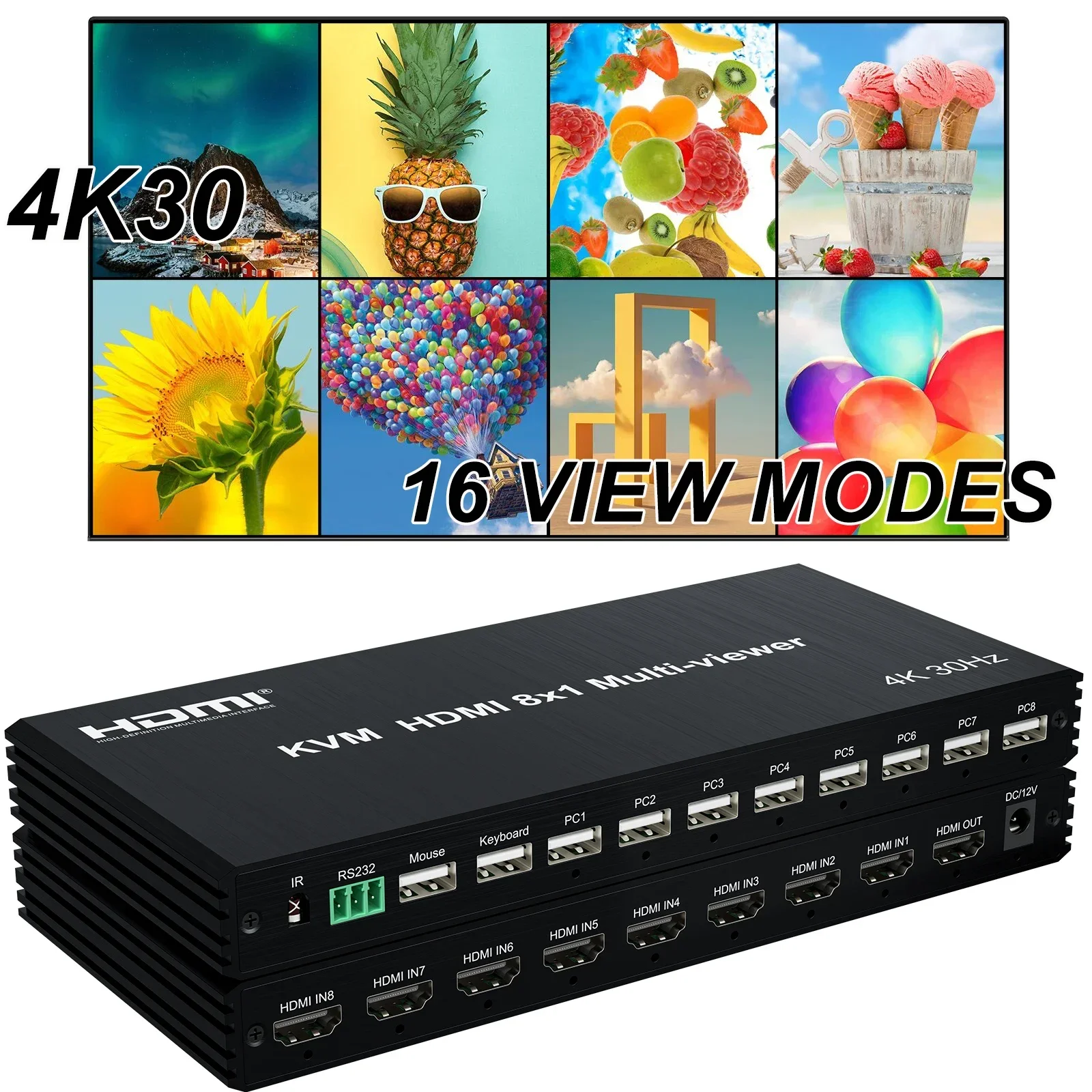 4k 8x1 KVM HDMI Multiviewer 8 porte HDMI KVM Quad multisor 2 x1 4x1 6 x1 interruttore senza cuciture supporto Segmentacion Mouse tastiera USB