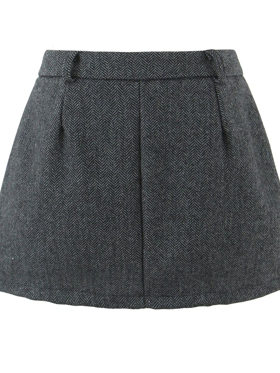 하이웨이스트 아메리칸 레트로 체크 울 A라인 스커트 여성용 가을 겨울 슬림핏 안티라이트 바디 스커트