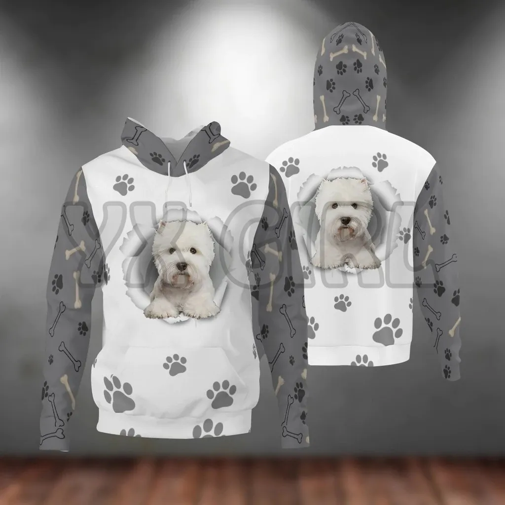 

West Highland White Terrier-Paw Dog 3D Printed Hoodies Unisex Pullovers Funny Dog Hoodie Casual Street Tracksuit