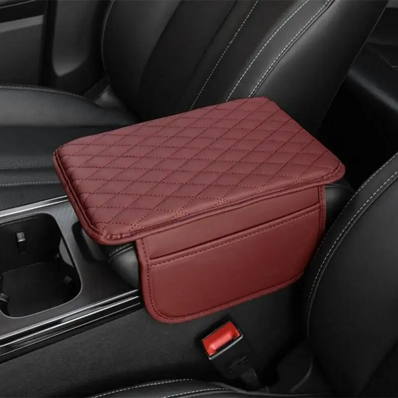 

1Pc PU Leather Car Armrest Box Heightening Pad with Side Storage Bag Organizer Cushion Universal Car Interior Accessories