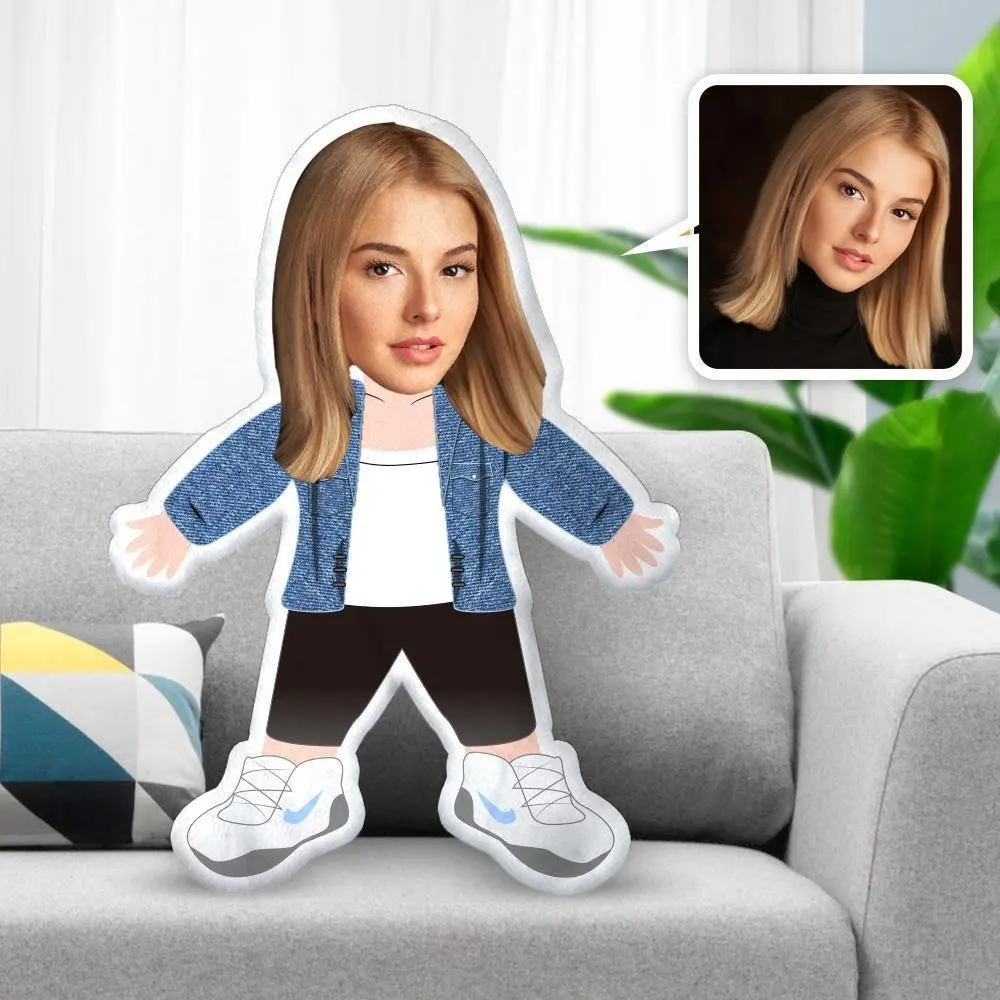 

Minime Pillow cushion Dolls Photo Face customized Pillow creative Personalized Girl Face Pillow Sporty Jeans Casual Jeans