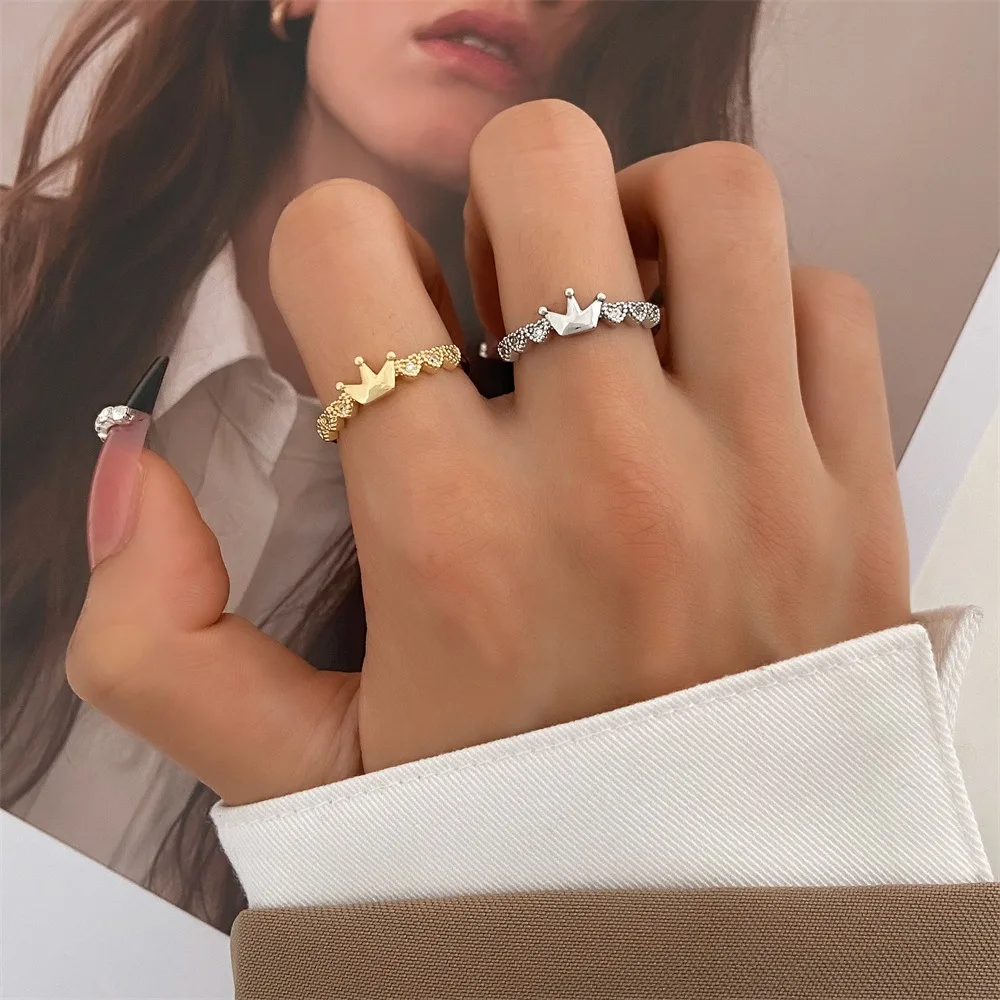 Adjustable Crown Rings for Women and Femme Luxuries Crystal Ring Party Jewelry Accessories Gift Wholesales New In 2023