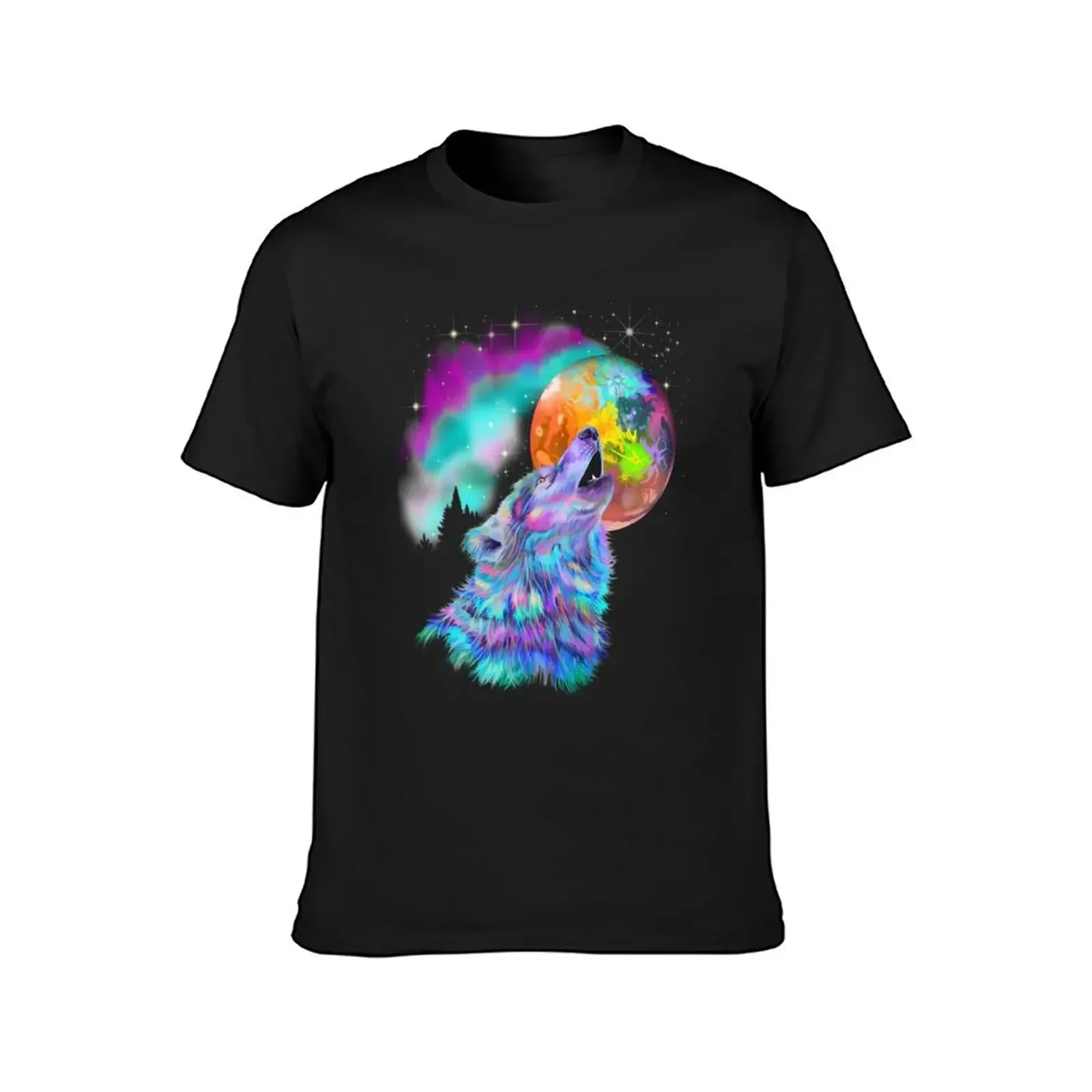 Colorful rainbow wolf howling T-Shirt man clothes cotton graphic tees street wear men t shirts high quality