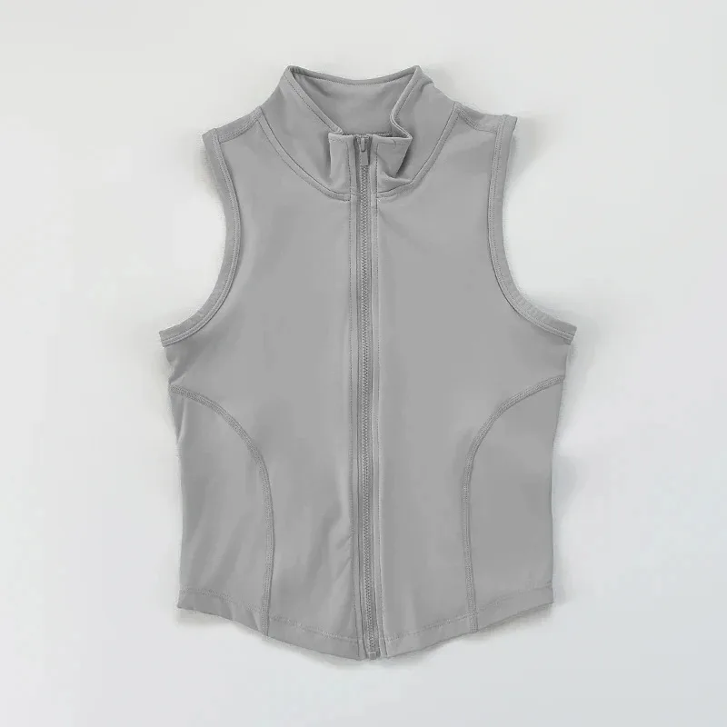 Sleeveless sports vest, quick-drying vest, women's sports crop top, stand-up collar zipper exercise vest