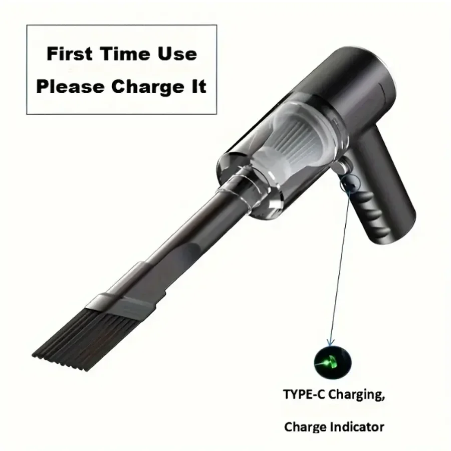 PCMOS 1PC Wireless Vacuum Cleaner Dual Use for Home and Car 120W High Power Powerful Vacuum Cleaner Black