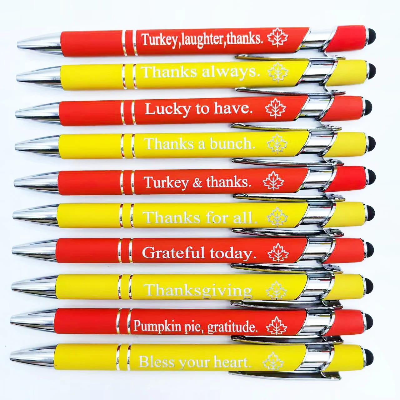 

6pcs/9pcs Thanksgiving phrase pattern lettering ballpoint pen, orange yellow series ballpoint pen holiday gift pen