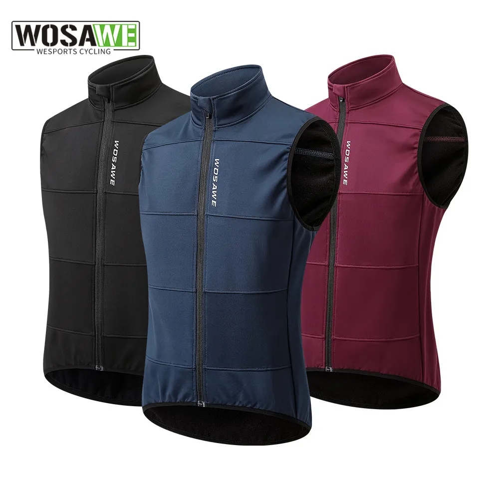 

WOSAWE Thermal Fleece Men's Cycling Jacket Windproof Running Riding Sleeveless Jersey Windbreaker Road MTB Bike Gilet Wind Coat