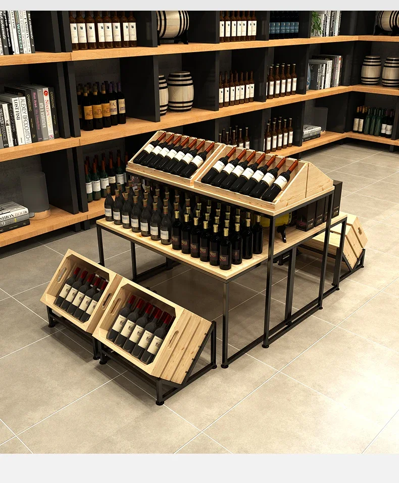 -Customizable Stainless Steel Wine Cabinet With Acrylic Luminous Back Panel Embedded Niche Wood Bookcase Display