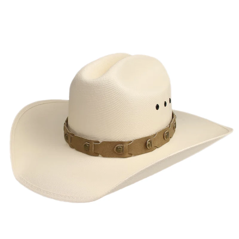 Retro Khaki Belt Band Men Women Yellowstone Beach American Western Cowboy Cowgirl Sun Hat Pinch Front Wide Brim 57-61cm