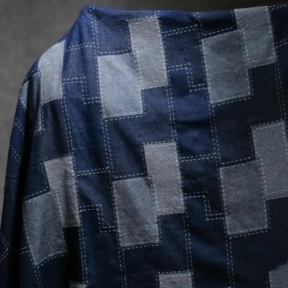 

Denim Jacquard Blue White Creative Coat Bag Clothing Designer Apparel Sewing Fabric Wholesale Cloth Meters Diy Material