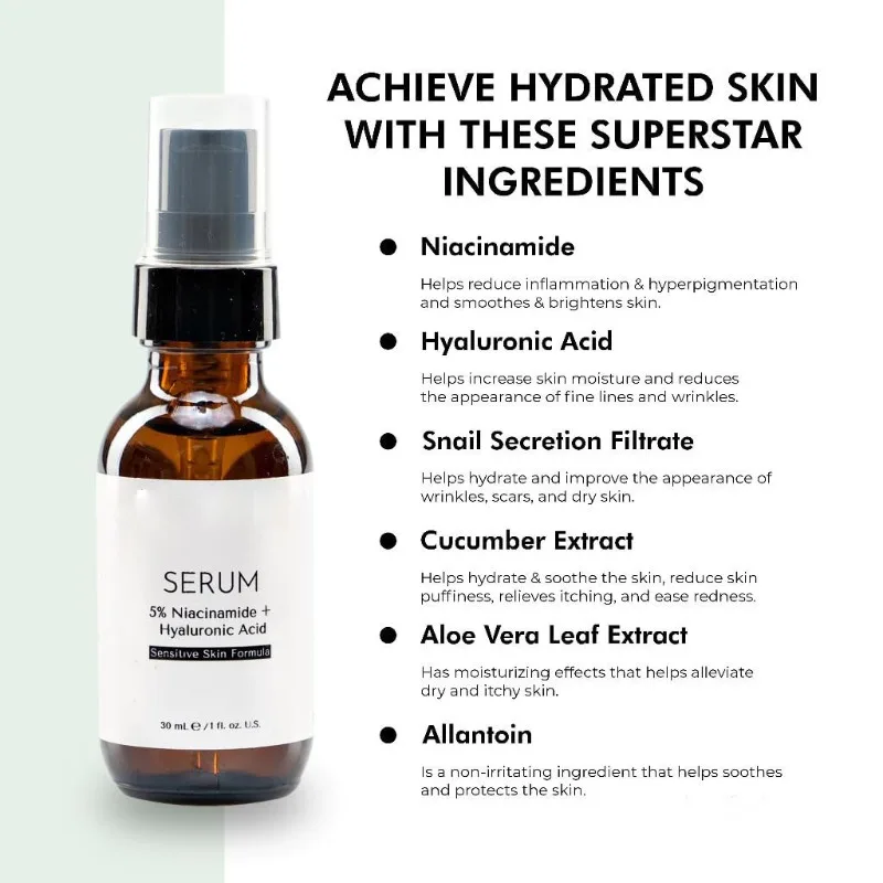Moisturizing Facial Serum 30ml Niacinamide Hyaluronic Acid Gentle Non Irritating Hydrating Nourishing Face Essence