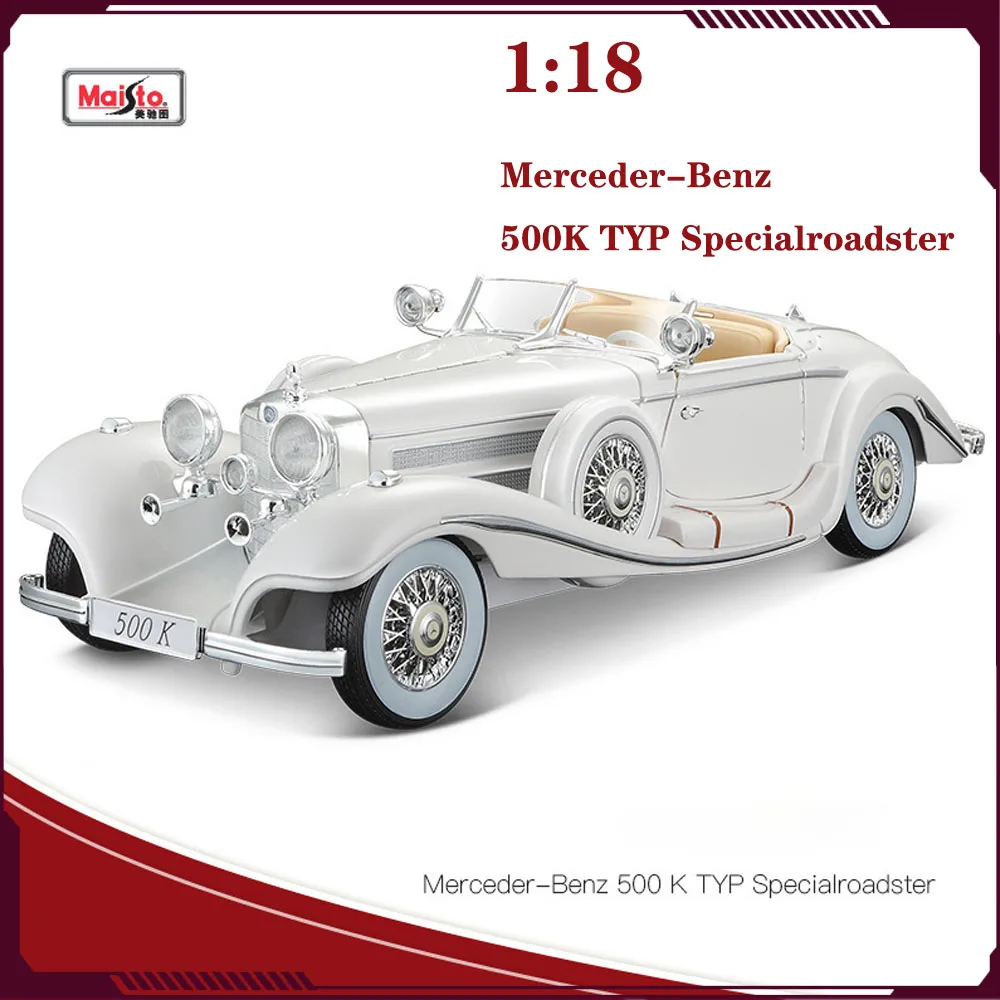 Maisto 1:18 Mercedes Benz 500k Vintage Benz Racing Sport Car Diecast Model Edition Alloy Luxury Vehicle Toys Collection Kid Gift